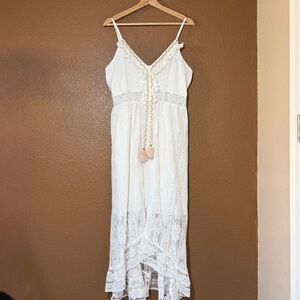 Live Life White Lace Woven Tassel Long Maxi/Midi Dress Bridal Beach NWT XL Fairy